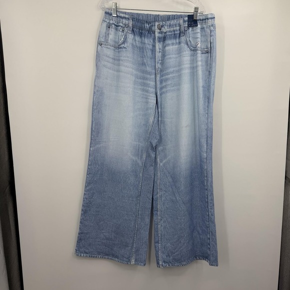 Dear Scarlett Pants - Dear Scarlett Pants Womens 1X Blue Denim Wide Leg Pull On Elastic Waist Zenim